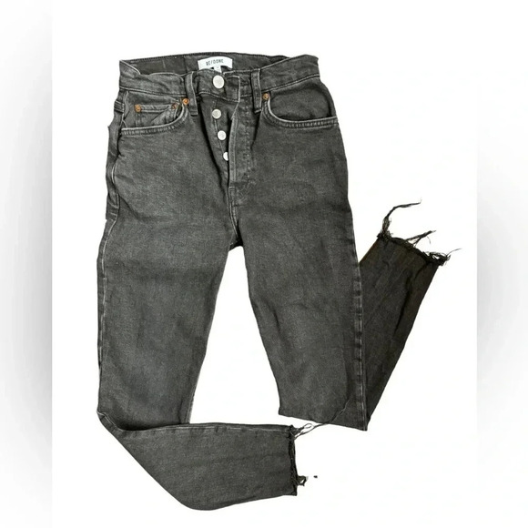 RE/DONE Women's Button Fly Stretch High Rise Ankle Crop Jean Faded Stone Size 24 - Picture 9 of 9